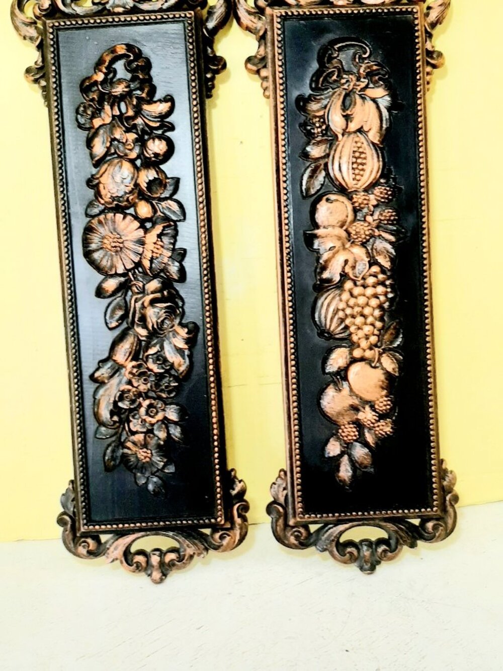 Classic Coppercraft Syroco Fruits and Florals Wall Decor. (Set)